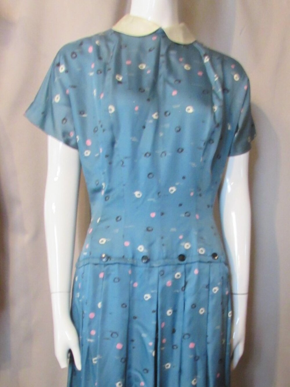 Mid Century Office Style Dress Drop Waist Teal Color